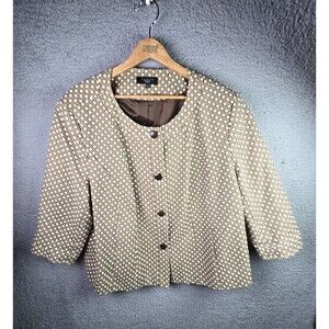Talbots Womens 24W Brown Geometric Textured Jacket Button Front Classic Lined